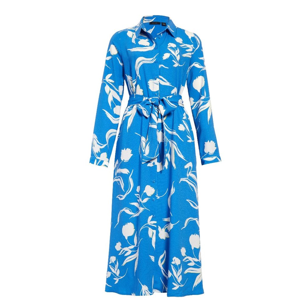 Halogen Long Sleeve Midi Shirtdress In Blue Camp Elizabeth Floral